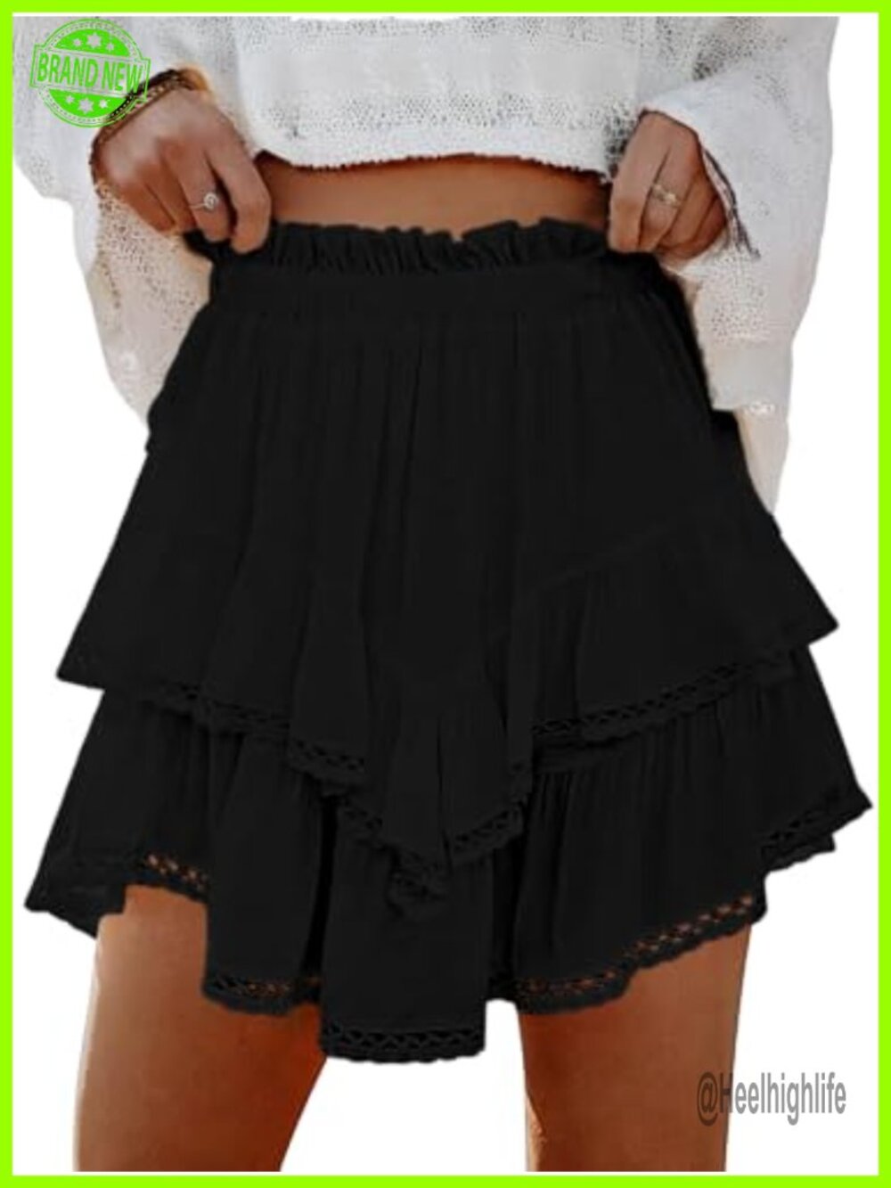 Lepunuo High Waisted Ruffle Tiered Flowy Skort with Shorts Underneath Western